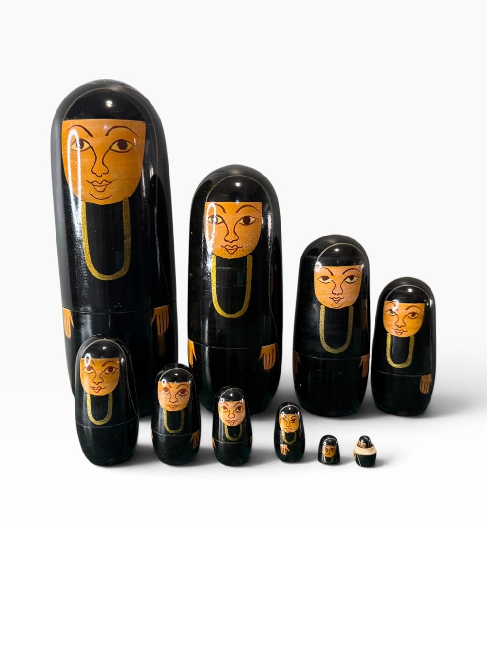Set of 9 Russian Handpainted Arab Wood Nesting Dolls